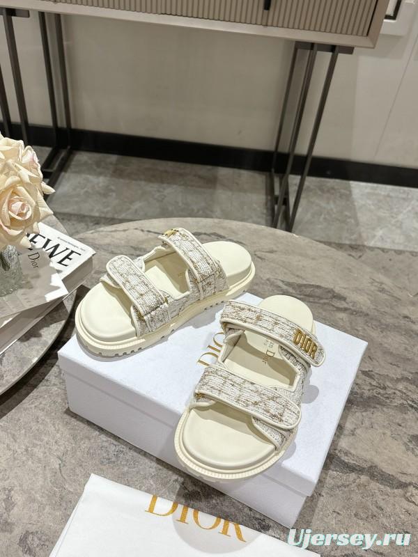 2025 Women Dior White Canvas Leather Sandals