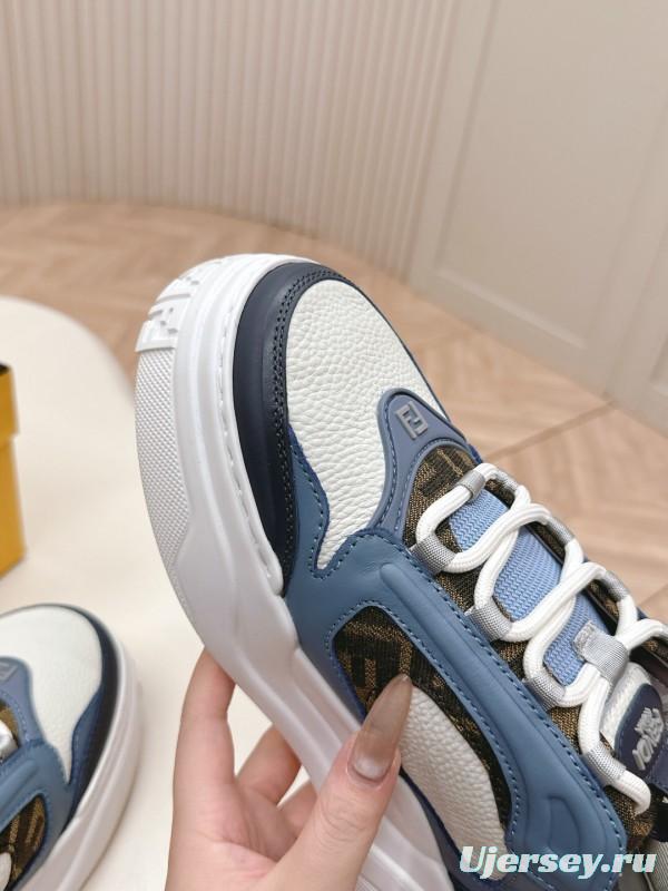 2025 Unisex Fendi Blue White Black Leather Mesh Plimsolls Embossed Badge