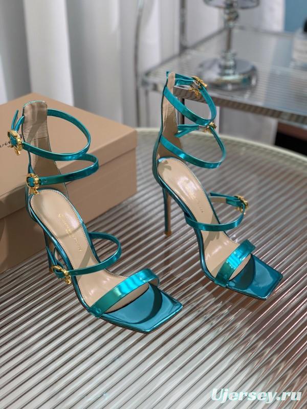 2025 Women Gianvito Rossi Blue Leather High Heel Sandals