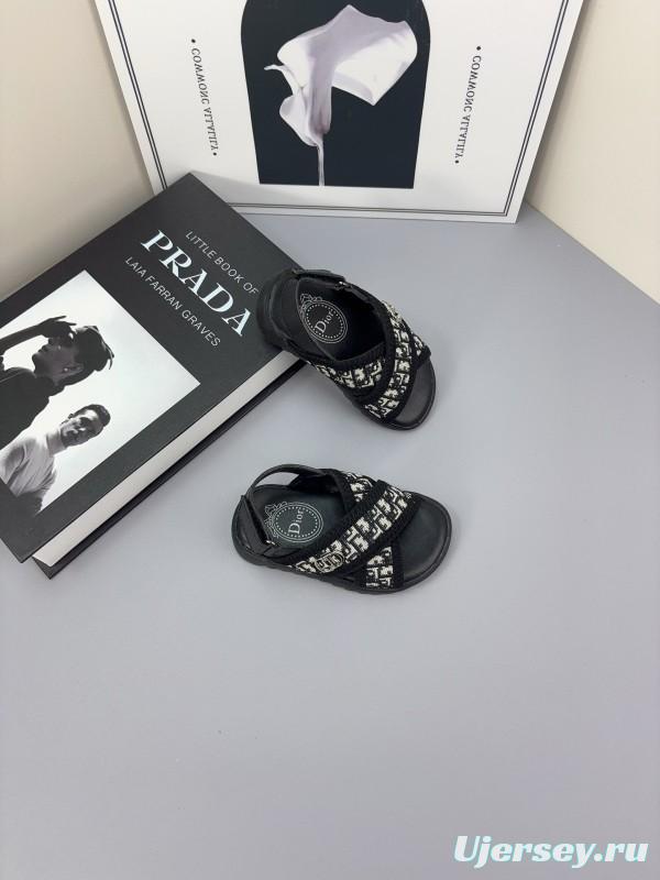 2025 Kids Dior Black White Fabric Sandals