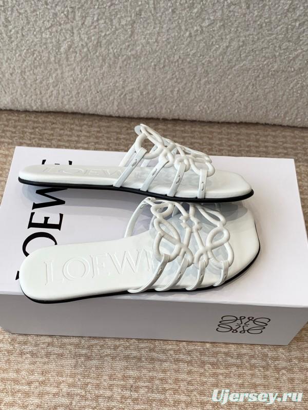 2025 Loewe White Leather Slippers