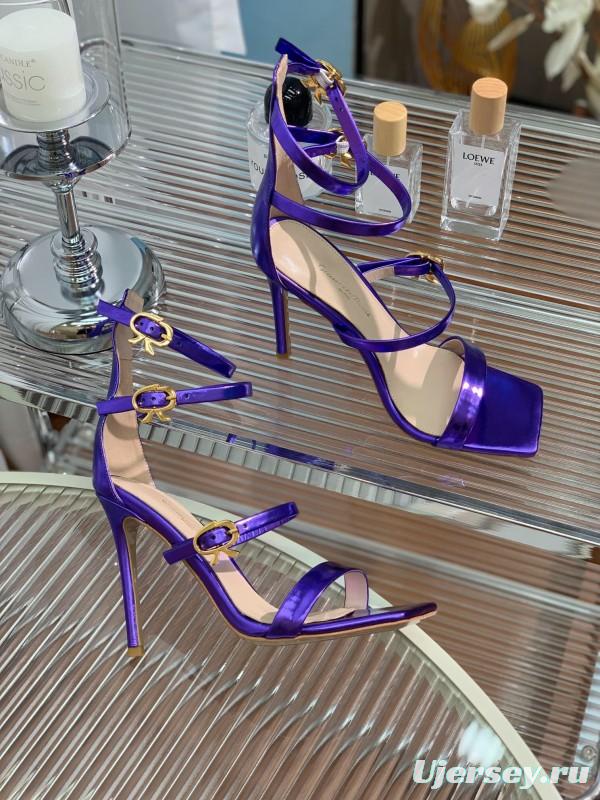 2025 Women Gianvito Rossi Purple Leather High Heel Buckle Sandals