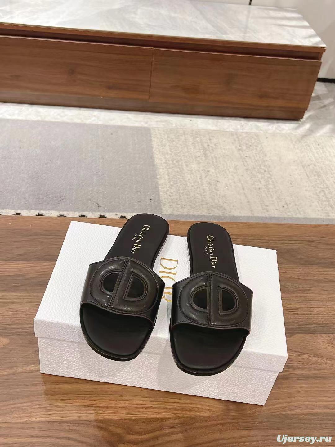 2025 Slippers Dior Black Leather Slippers LY00260