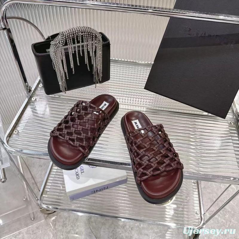 2025 Women Jil Sander Brown Leather Woven Slippers
