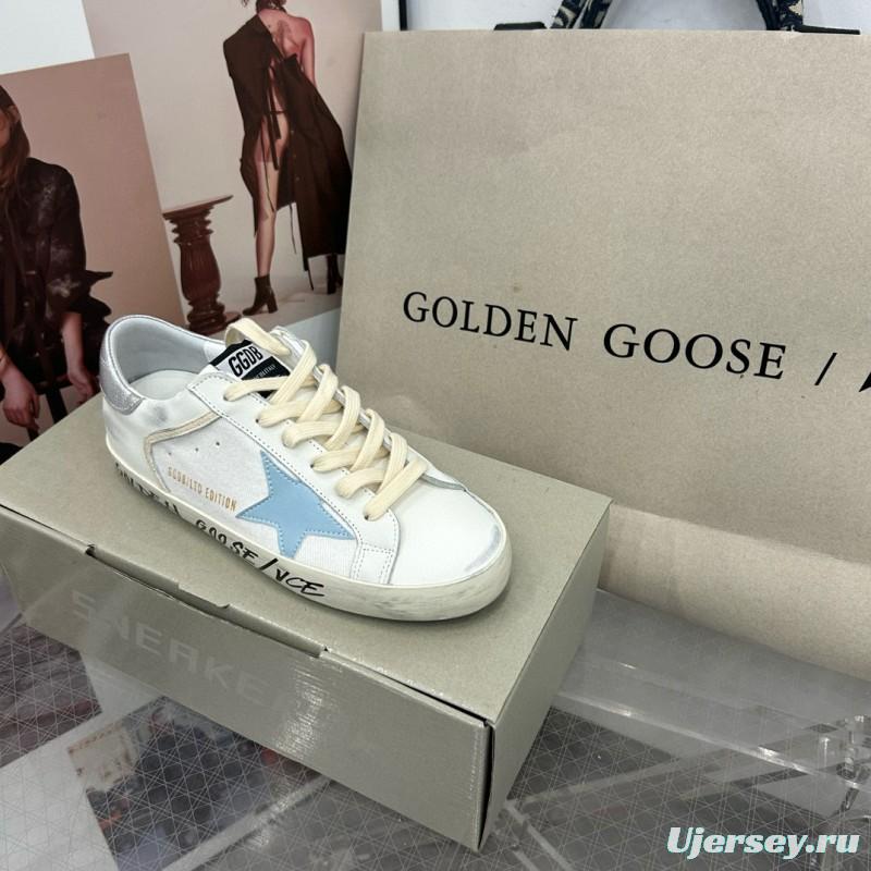2025 Women GGDB White Light Blue Leather Suede Sneakers