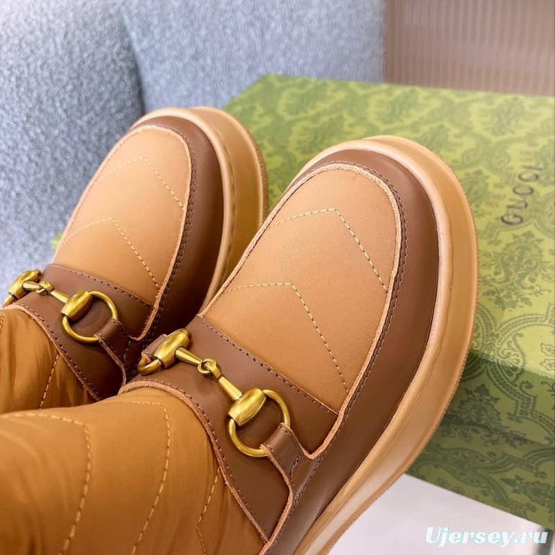 2024 Women Gucci Brown Tan Leather Shearling Lined Snow Boots MJ00420