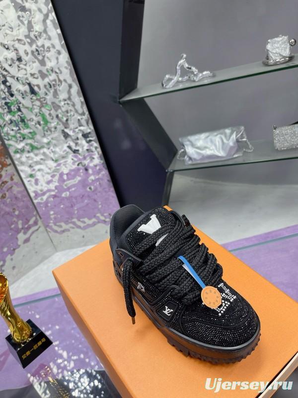 2024 Kids Louis Vuitton Black Rhinestone Fabric LV Trainer