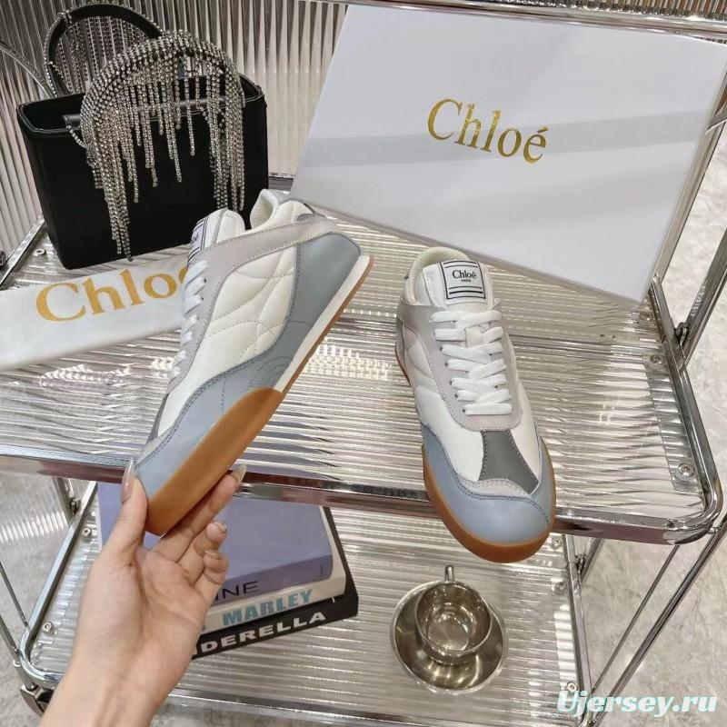 2025 Unisex Chloé White Grey Leather Casual Sneakers LY00280/LY00300