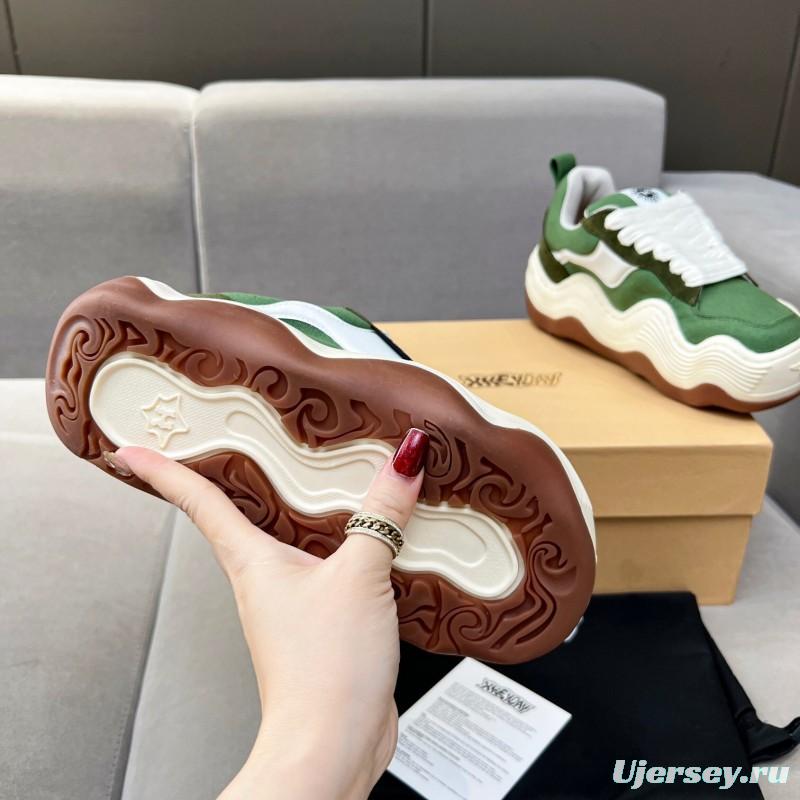 2025 Unisex HEYDAY Green White Canvas Leather Wave Sneakers KFY00260
