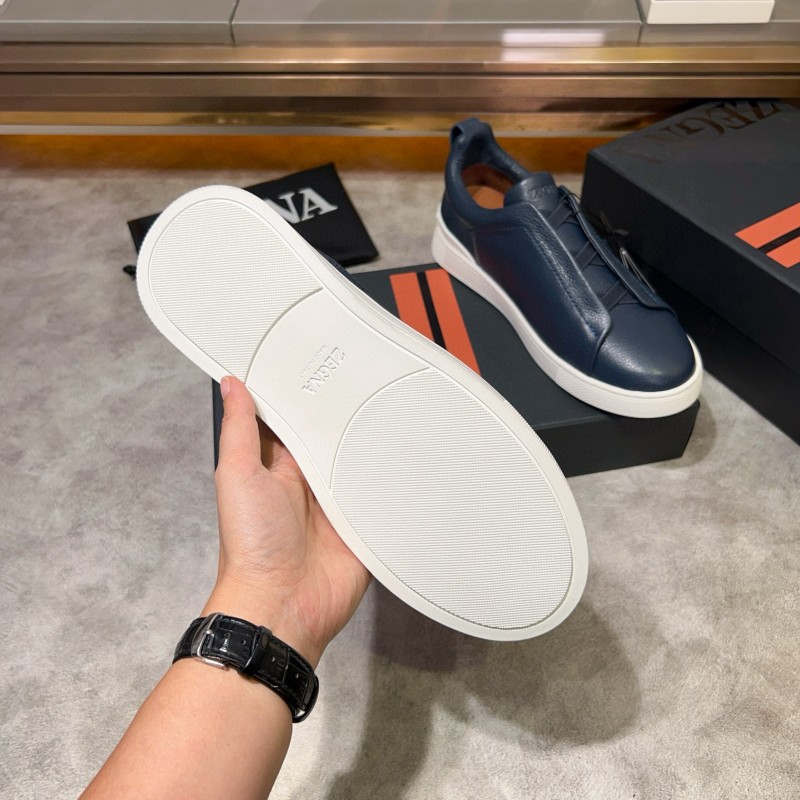 2024 Men Ermenegildo Zegna Navy Calfskin Slip-On Sneakers MJ00280