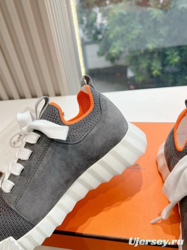 2024 Unisex Hermès Black Orange Calfskin Suede Sneakers MJ00290(M/W)