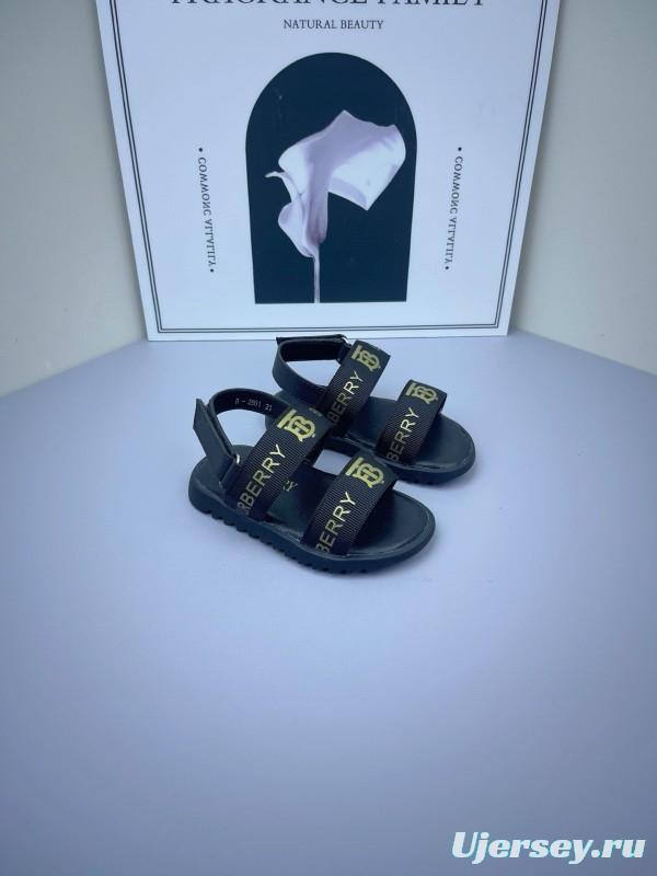 2025 Kids Burberry White Black Leather Sandals