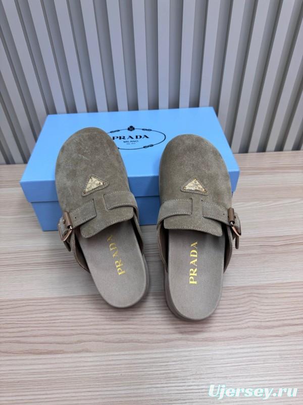 2025 Prada Grey Suede Slippers LY00280