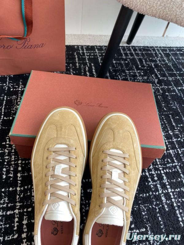 2024 Unisex Loro Piana Beige White Leather Suede Casual Shoes MJ00320