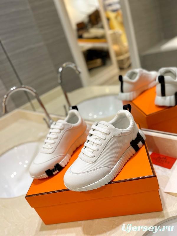 2024 Unisex Hermès White Imported Silk Calfskin Rain Cloth Casual Sneakers MJ00320