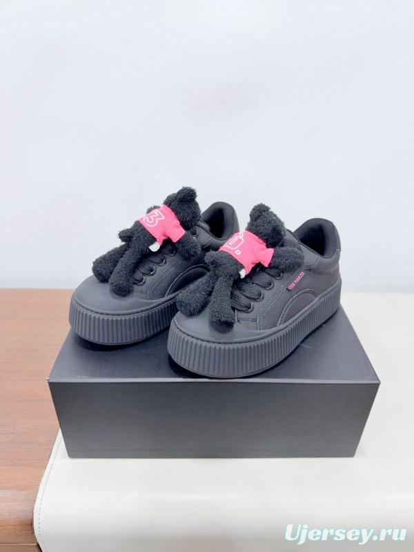 2025 Women 13DE MARZO Black Cow Leather Mesh Casual Shoes 3D Teddy Doll KFY00330