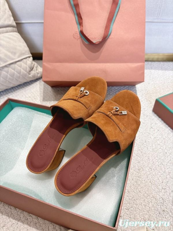 2025 Women LP Brown Suede Heeled Mules