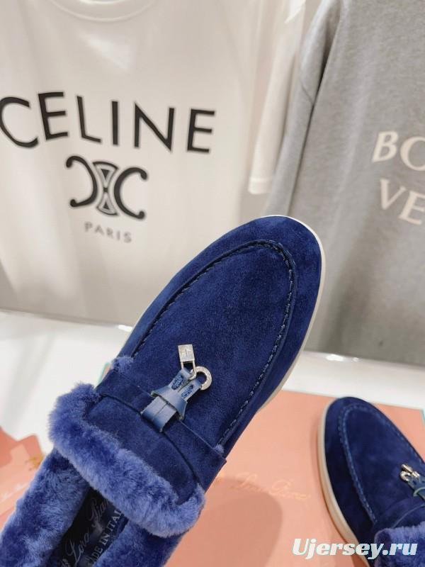 2024 Women Le Parmentier Blue Suede Shearling Loafer MJ00310