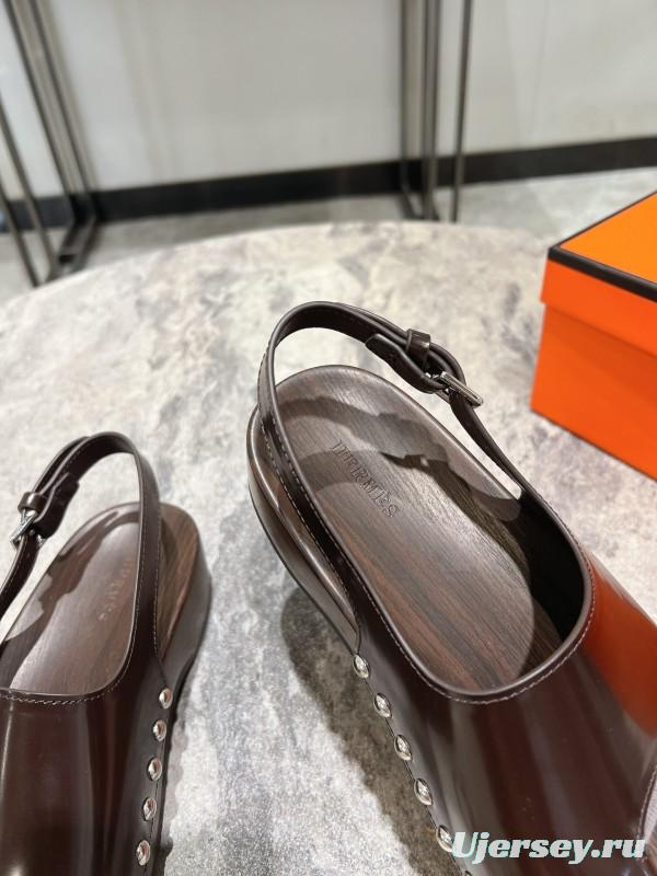 2025 Women Hermès Brown Leather Sandals KFY00250