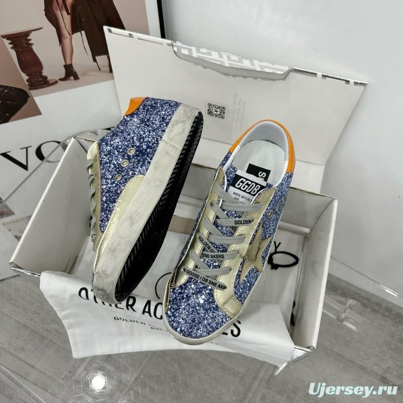 2025 Women GGDB Blue Silver Leather Glitter Low Top Sneakers
