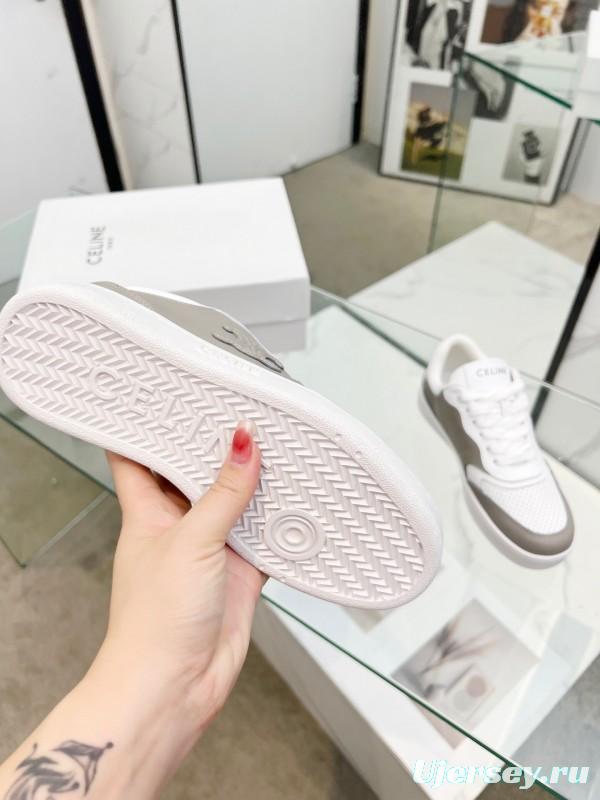 2025 Unisex Celine White Grey Leather Sneakers KFY00260