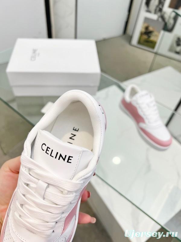 2025 Women CELINE White Pink Leather Sneakers