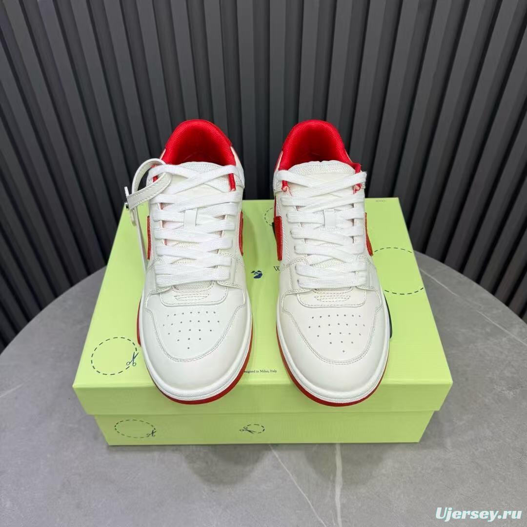 2025 Unisex Off-White White Red Leather Sneakers KFY00320