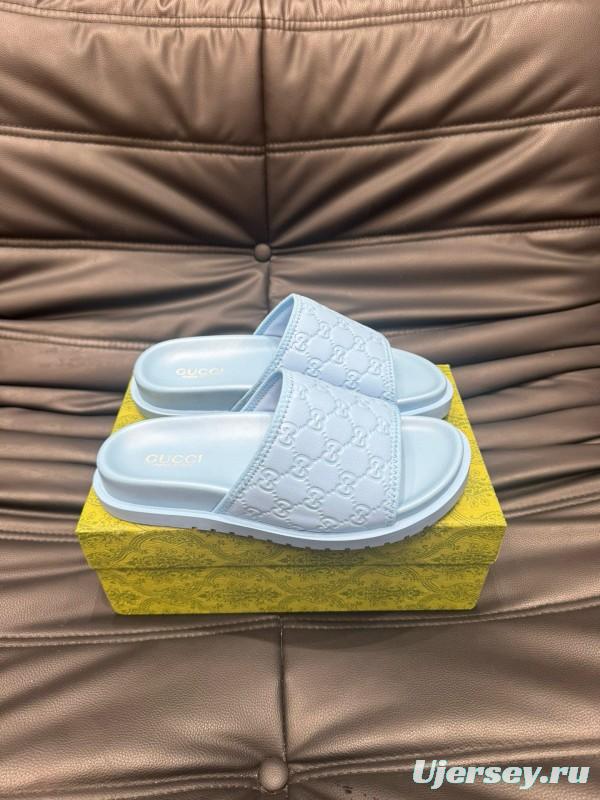 2024 Slippers Gucci Light Blue Leather Slippers MJ00200