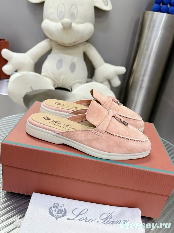 2024 Slippers Loro Pianall Pink Nubuck Leather Slip-On MJ00270
