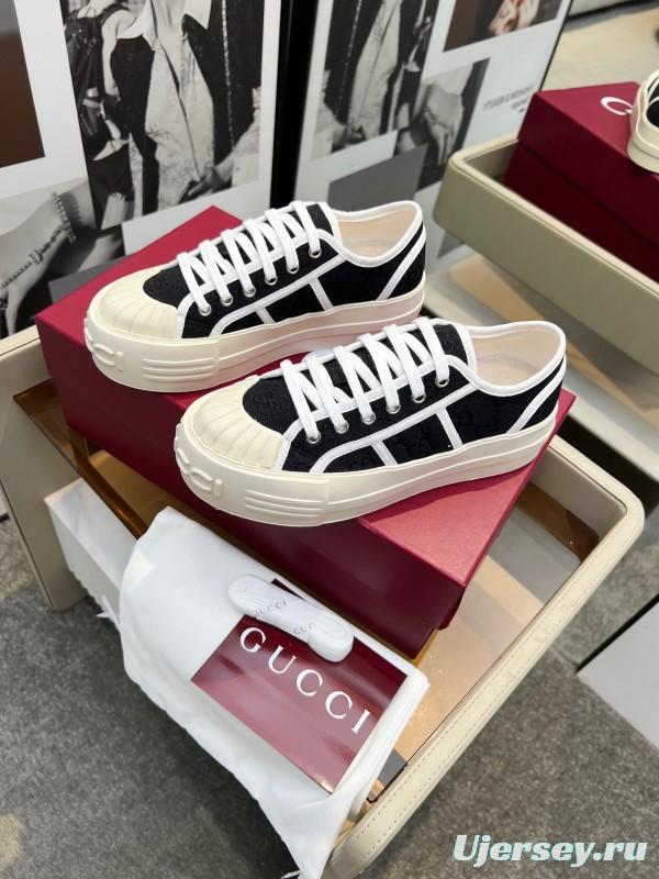 2025 Women Gucci Black White Canvas Platform Sneakers LY00270
