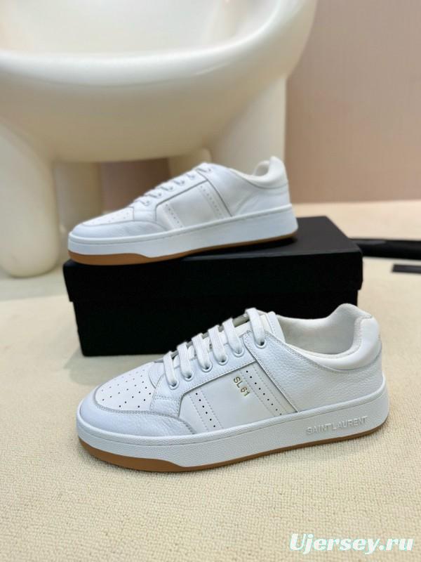 2024 Unisex Yves Saint Laurent White Silk Leather Sneakers SL61 MJ00350