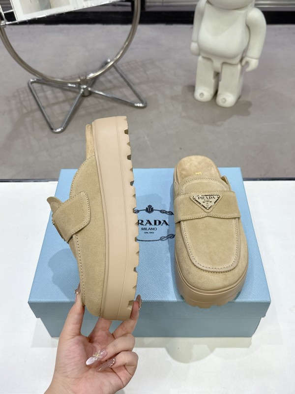 2025 Women Prada Beige Suede Loafer Slip-On KFY00280