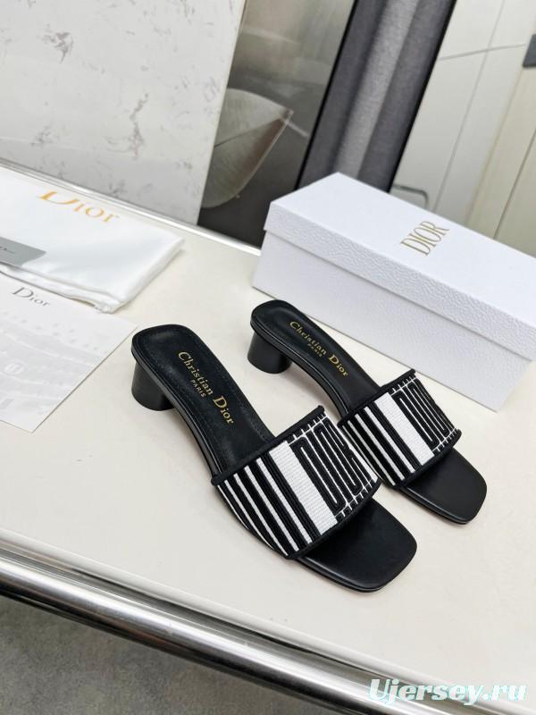 2025 Women Dior Black White Fabric Sandals LY00200