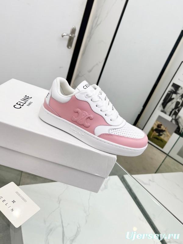 2025 Women CELINE White Pink Leather Sneakers