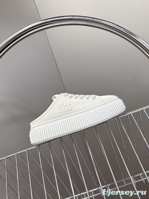 2025 Women Miu Miu White Canvas Sneakers