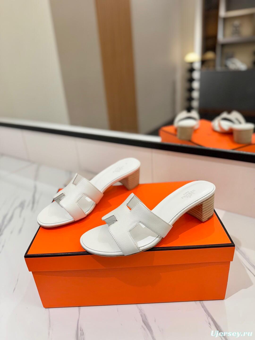 2025 Women Hermès White Leather Sandals