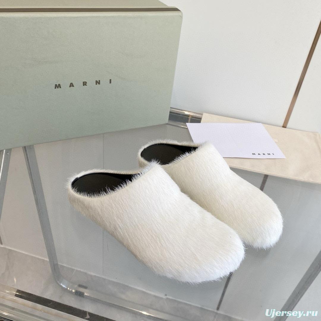 2024 Women Marni White Pony Hair Leather Mules MJ00320