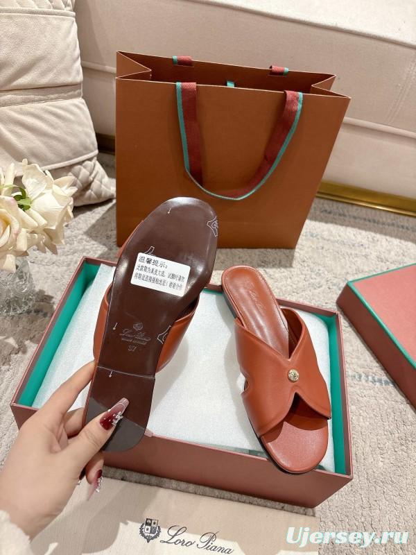 2025 Slippers LP Brown Leather Slippers LY00270