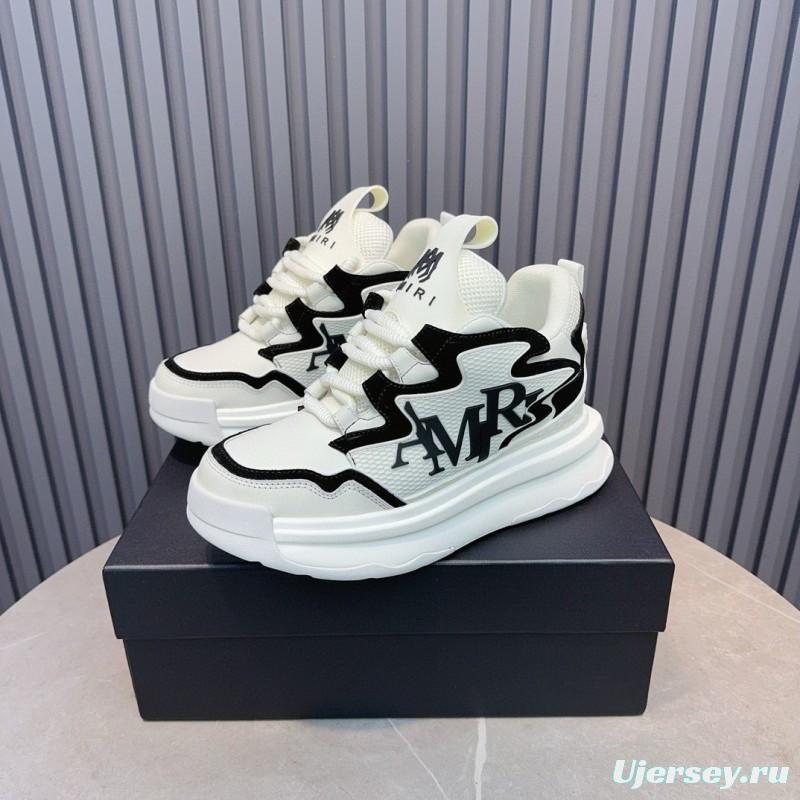 2024 Unisex Amiri White Black Mesh Leather Sneakers MJ00410