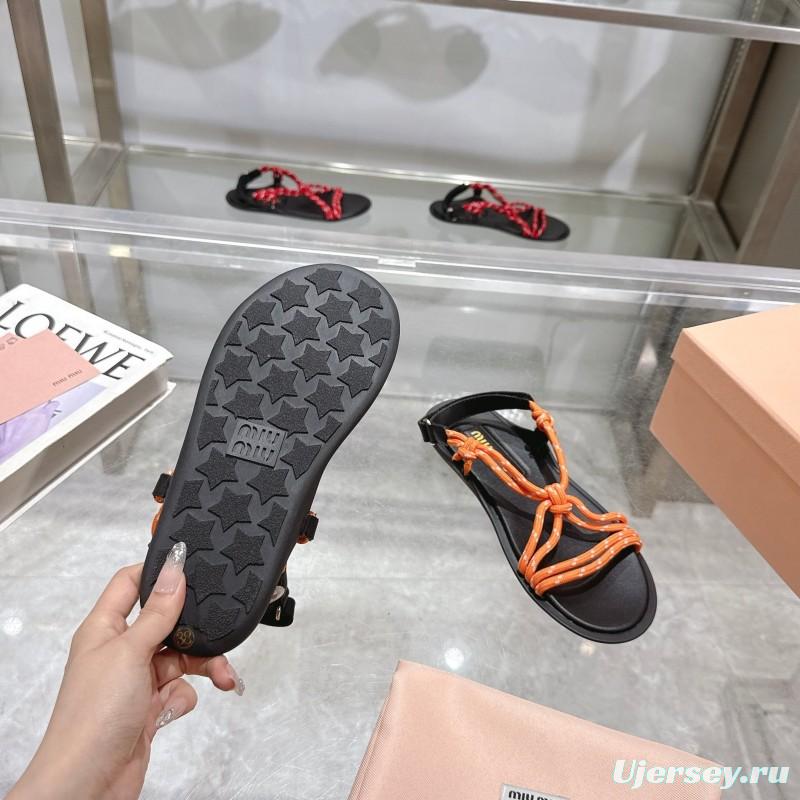 2025 Women Miu Miu Orange Black Rope Leather Sandals