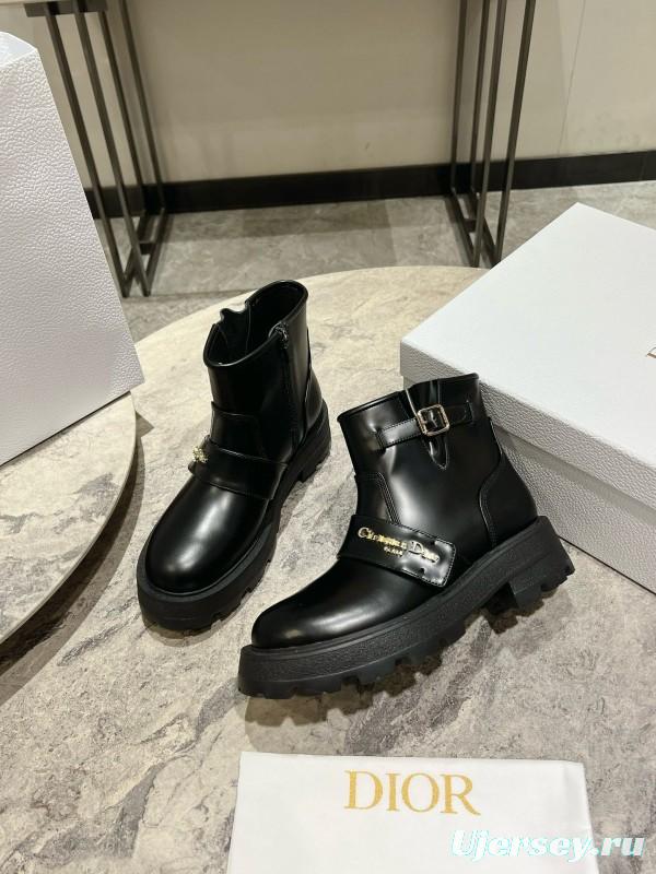2024 Women Dior Black Leather Ankle Boots Buckle MJ00430