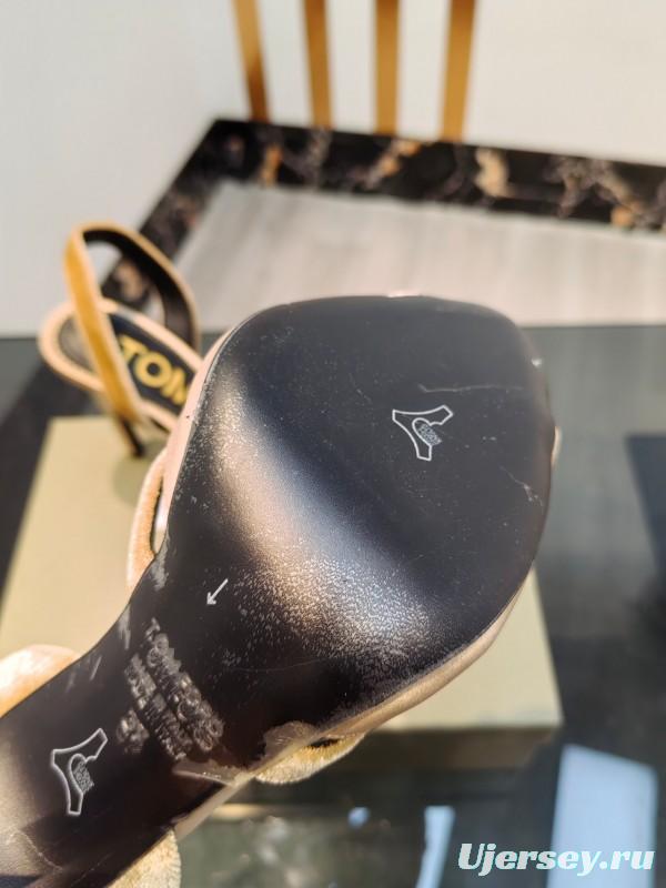 2025 Women TOM FORD Beige Velvet Silk High Heel Slingback Bow KFY00300