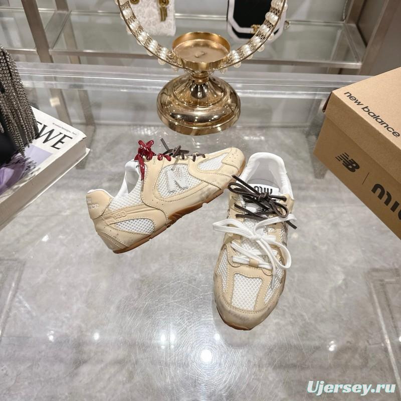 2025 Women New Balance Beige White Leather Mesh Sneakers