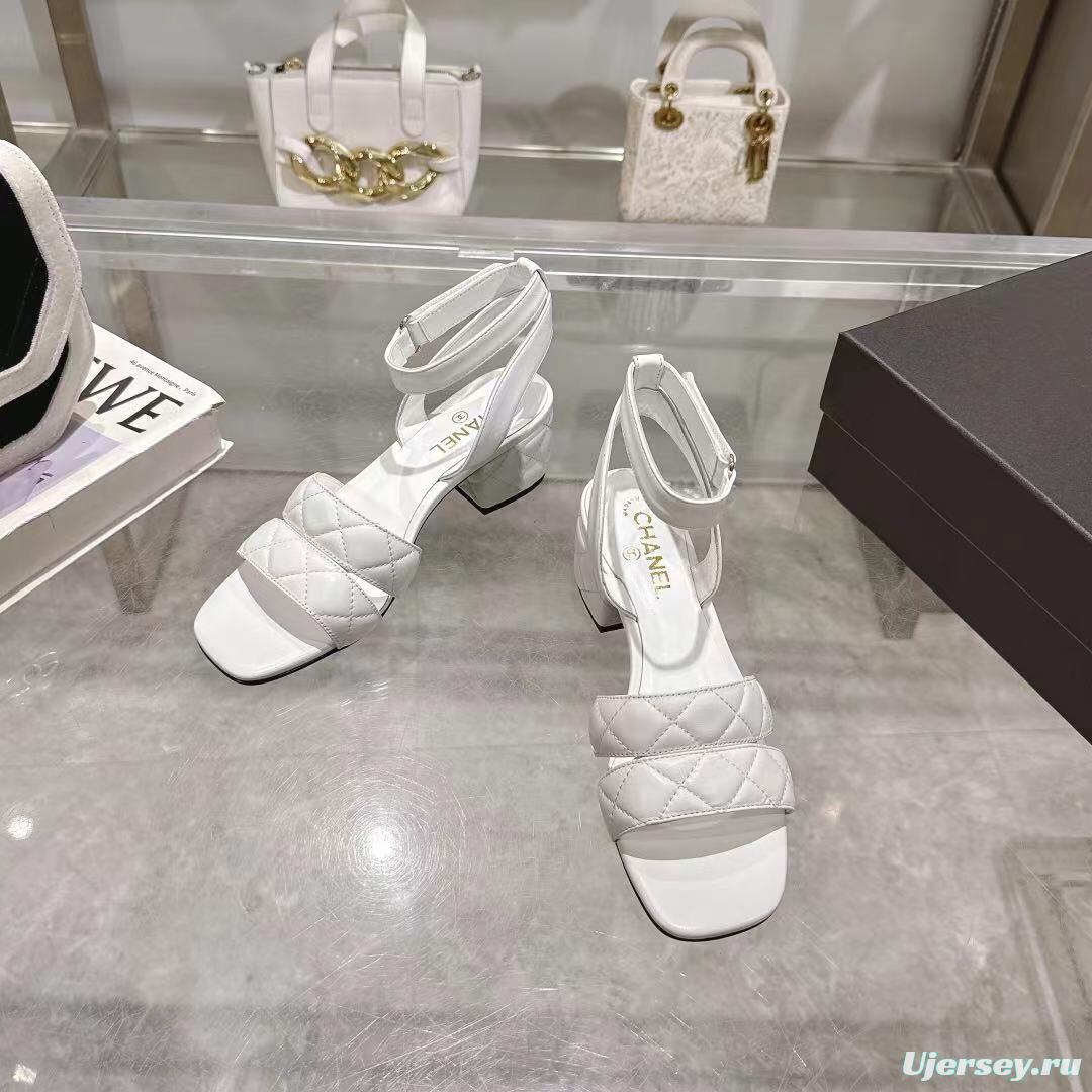 2025 Women Chanel White Leather Sandals LY00280