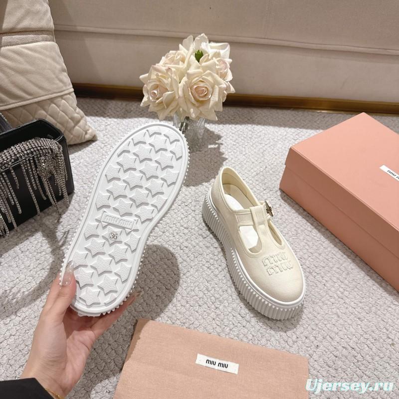 2025 Women Miu Miu White Canvas Platform Mary Jane LY00270