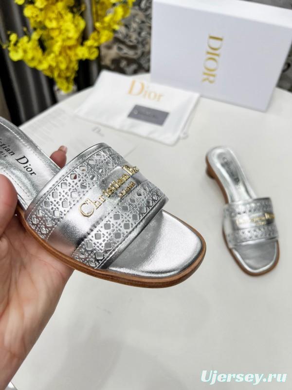2025 Women Dior Silver Leather Slide Heels LY00210