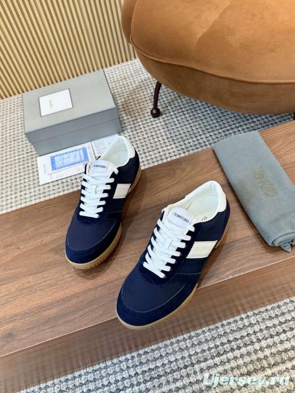 2025 Men TOM FORD Navy White Suede Leather Sneakers LY00360