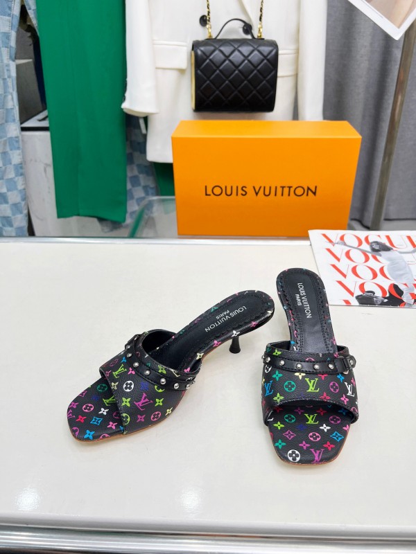 2025 Women Louis Vuitton Multicolor Leather Heeled Mules LY00260