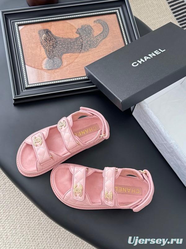 2025 Women Chanel Pink Leather Sandals LY00320