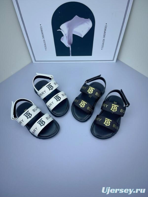 2025 Kids Burberry White Black Leather Sandals